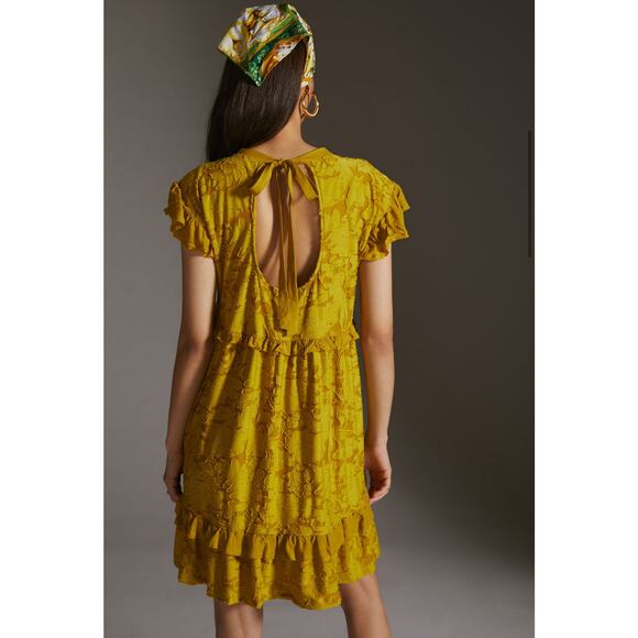 Anthropologie Ruffle Knit Mini Dress in Golden Yellow. Small - Picture 2 of 10